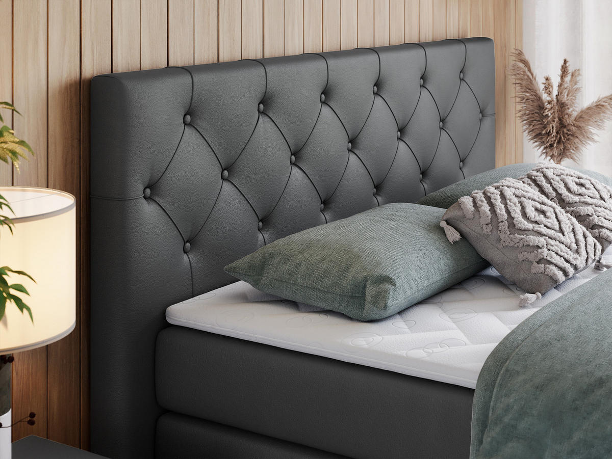 BOXSPRINGBETT KING VELEN 200/200 Dunkelgrau Kunstleder - H3 - Dunkelgrau, Holz/Textil (200/200cm) - MKS