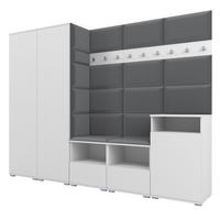 GARDEROBE NELA VIII 250 cm (Modulare Flurmöbel Weiß mit Sitzpolster Dunkelgrau 15 2 Schränke + Sideboard) - Dunkelgrau/Silberfarben, Holz/Holzwerkstoff (250/187/40cm) - Ravio