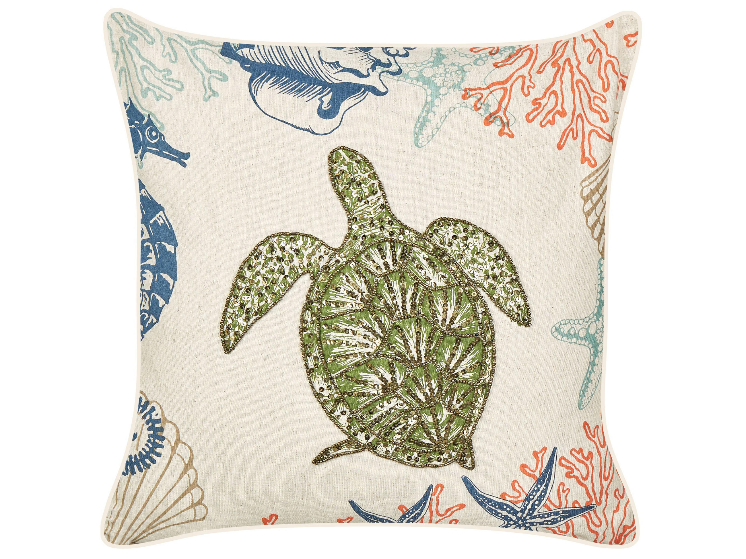 DEKOKISSEN Beige 45/45 cm Algae - Blau/Beige, Textil (45/45/10cm) - Beliani