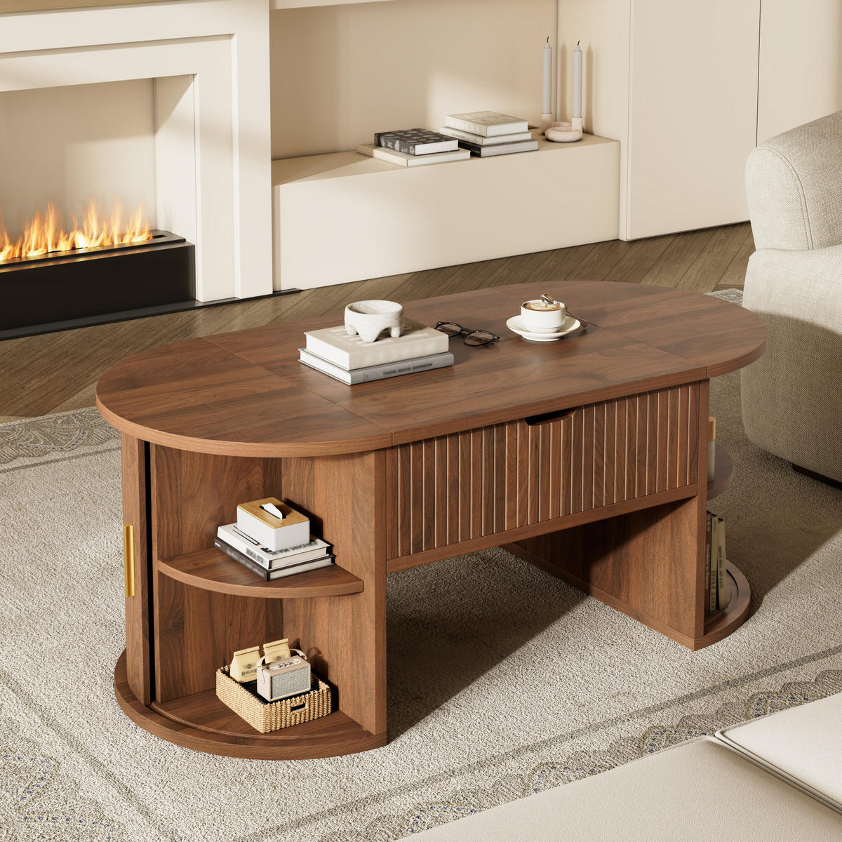 COUCHTISCH höhenverstellbar Stauraum - Walnussfarben, Holzwerkstoff (50/100/40.5cm)