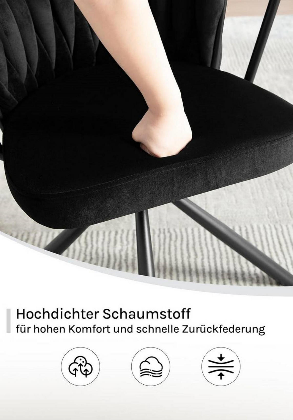 ARMLEHNSTUHL 2er Set Drehstuhl, Samtsitz, Schwarz - Schwarz, Textil/Metall (65/74.5/62.5cm) - Woltu