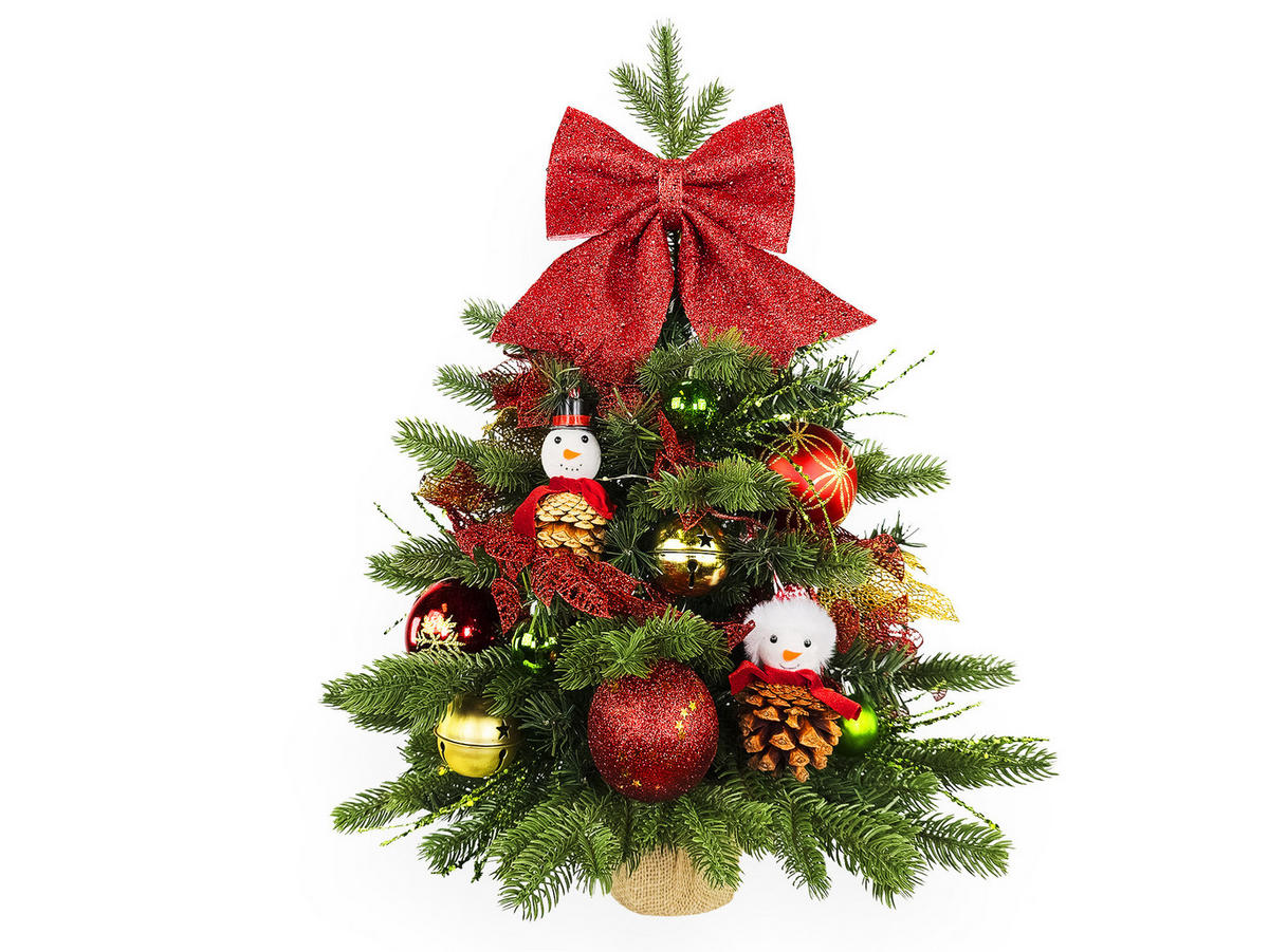 LAALU WEIHNACHTSBAUM geschmückt künstlich SNOWBIRD II 60 cm mit LED-Beleuchtung IN FLOWER - Rot/Goldfarben, Kunststoff (60cm) - LAALU