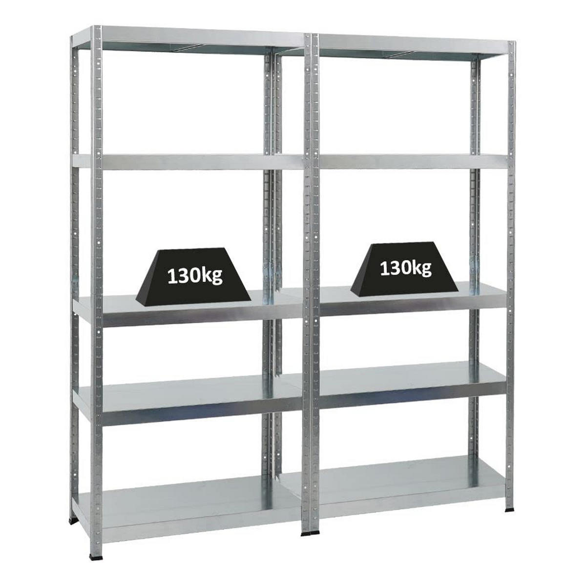 SCHWERLASTREGAL Steel Eagle 2er-Set mit 2x 180x80x40 cm Fachlast 130 kg Verzinkt - Silberfarben, Metall (160/180/40cm) - PROREGAL