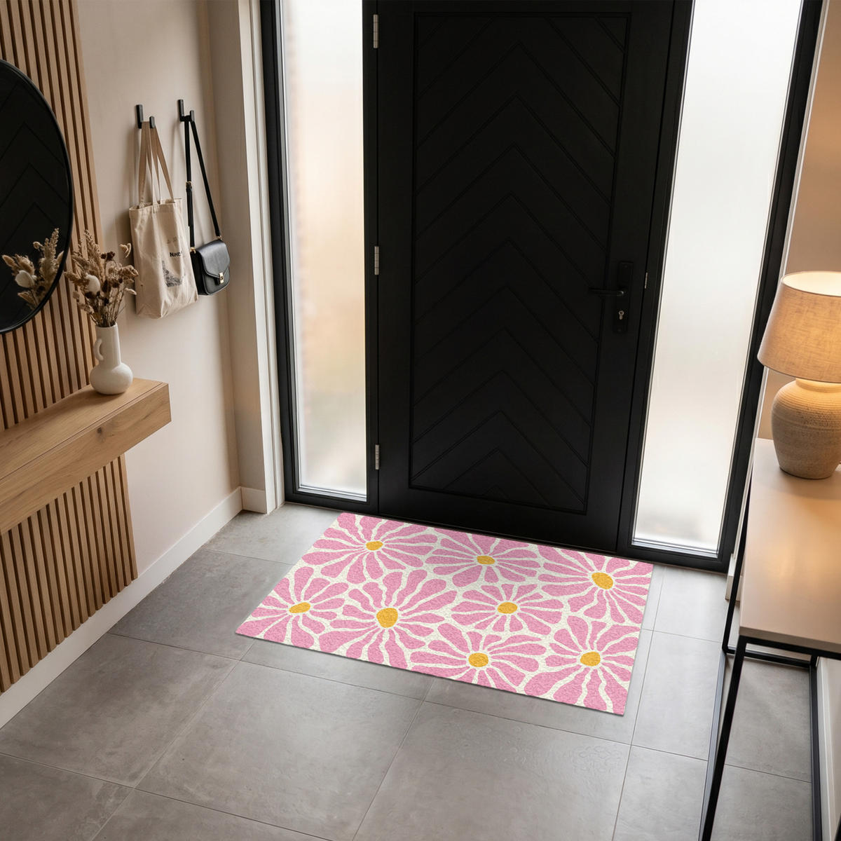 ROHOŽKA Květiny - vzor - růžová - béžová - oranžová 120x80 cm - růžová, textil/umělá hmota (120/0.4cm) - MuchoWow