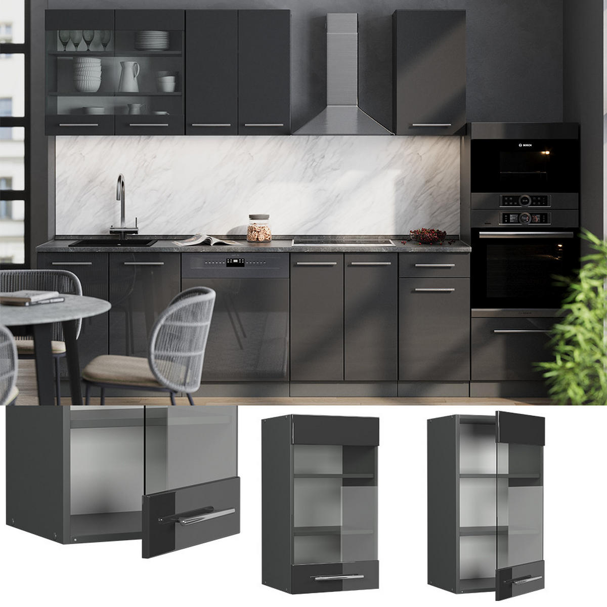 Schwarz Hochglanz/Anthrazit, Holzwerkstoff (40/72/34.1cm) - Vicco