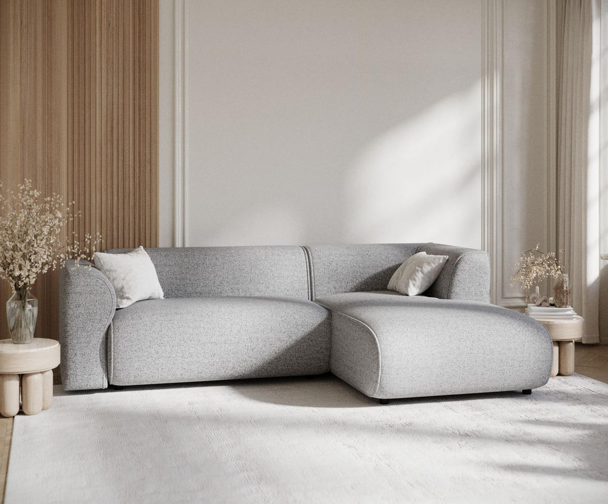 ECKSOFA Melani Grau Webstoff - Rechts Seite - Schwarz/Grau, Holz/Holzwerkstoff (162/256cm) - Maison de Reve