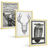 BILDER SET 3er Set - 40x60 cm Goldrahmen - Grafiken mit schreiendem Totenkopf-Eulen - Goldfarben, Kunststoff (40/60cm) - TULUP