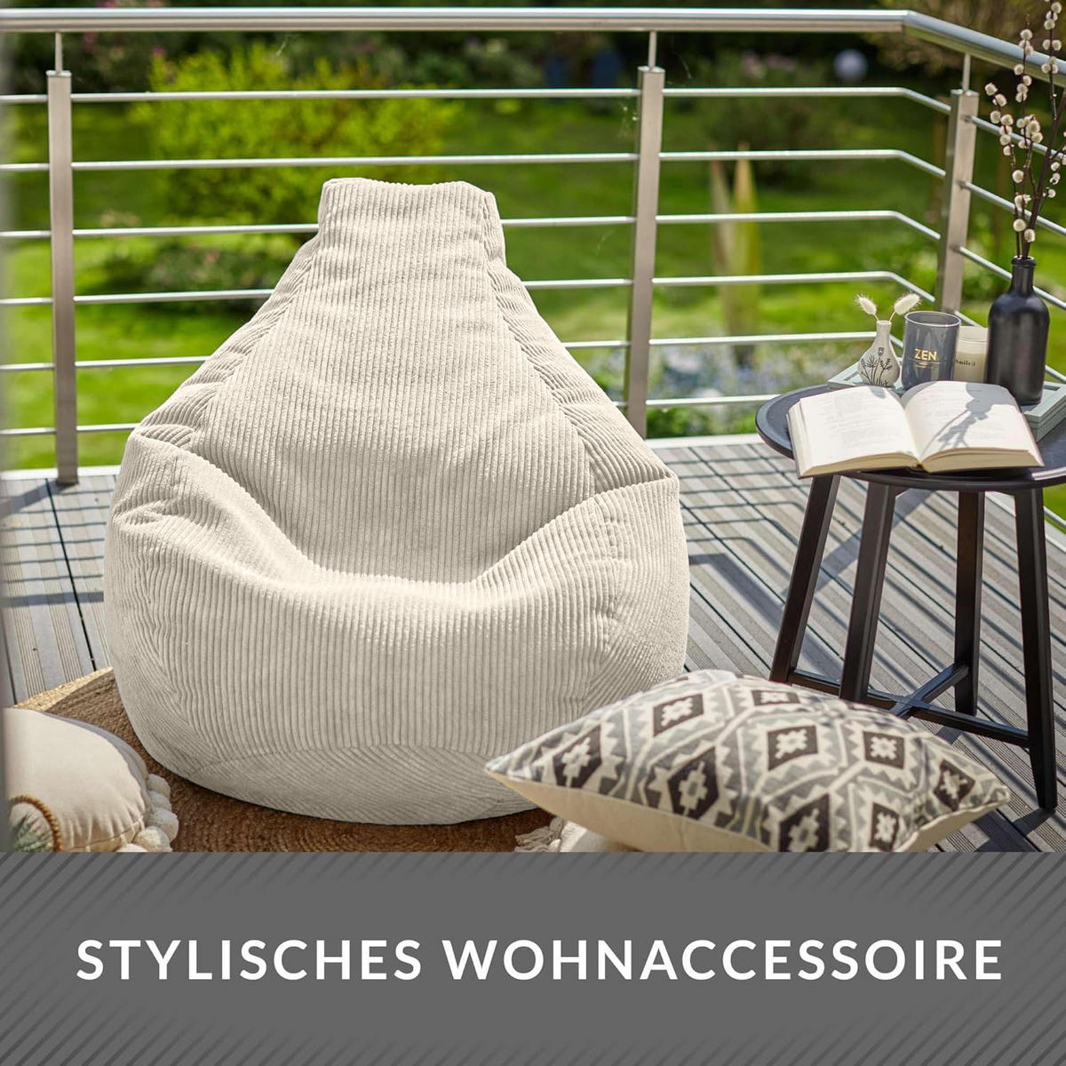 SITZSACK MIT RÜCKENLEHNE Cozy Cord - Beige, Textil (80/90/90cm) - Green Bean