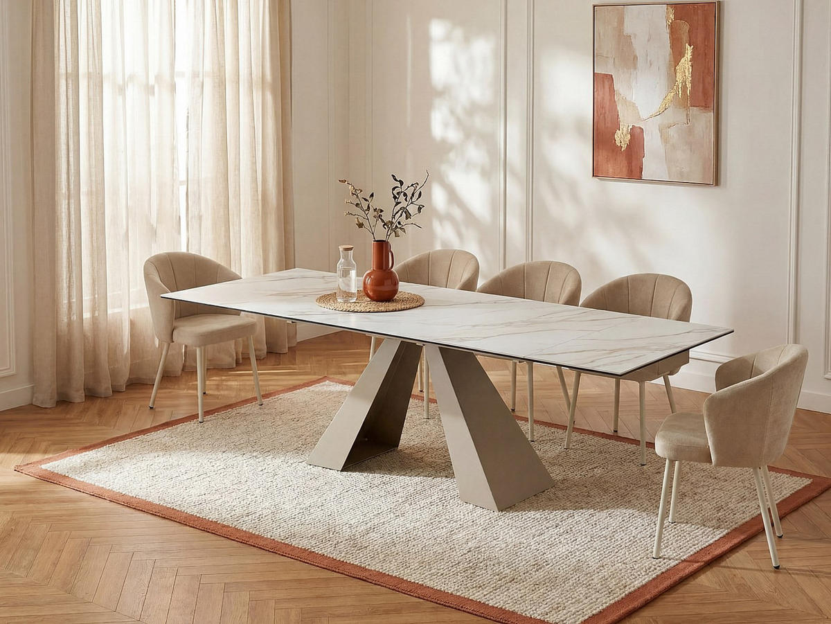 ESSTISCH - 6 Personen, 8 Personen, 10 Personen - Glas, Keramik - Beige, Weiß LOZIPA - Beige/Weiß, Glas/Keramik (90/200/76cm) - Vente-Unique