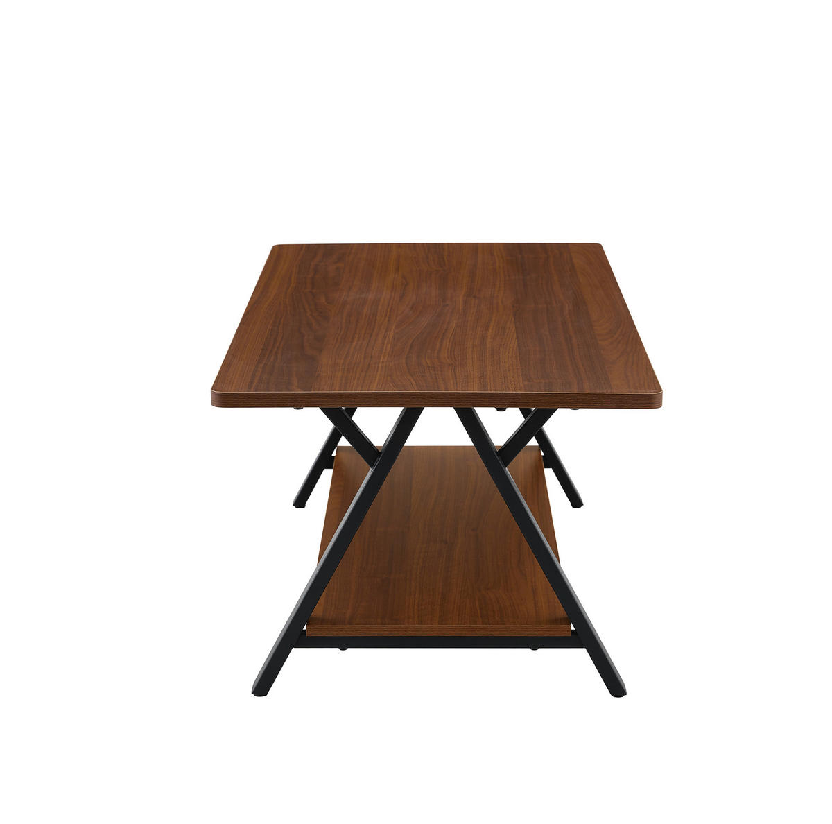 COUCHTISCH aus MDF und Metall 110x57x44,5 cm in Walnuss mit Stauraumregal - Walnussfarben, Holzwerkstoff (110/57/44.5cm) - Modfu