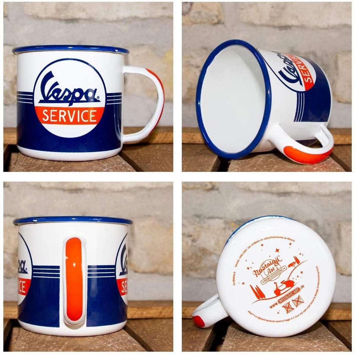 EMAILLE-BECHER 360 ml Vespa Service - Kirschrot/Weiß, Metall (0.36L) - Nostalgic-Art
