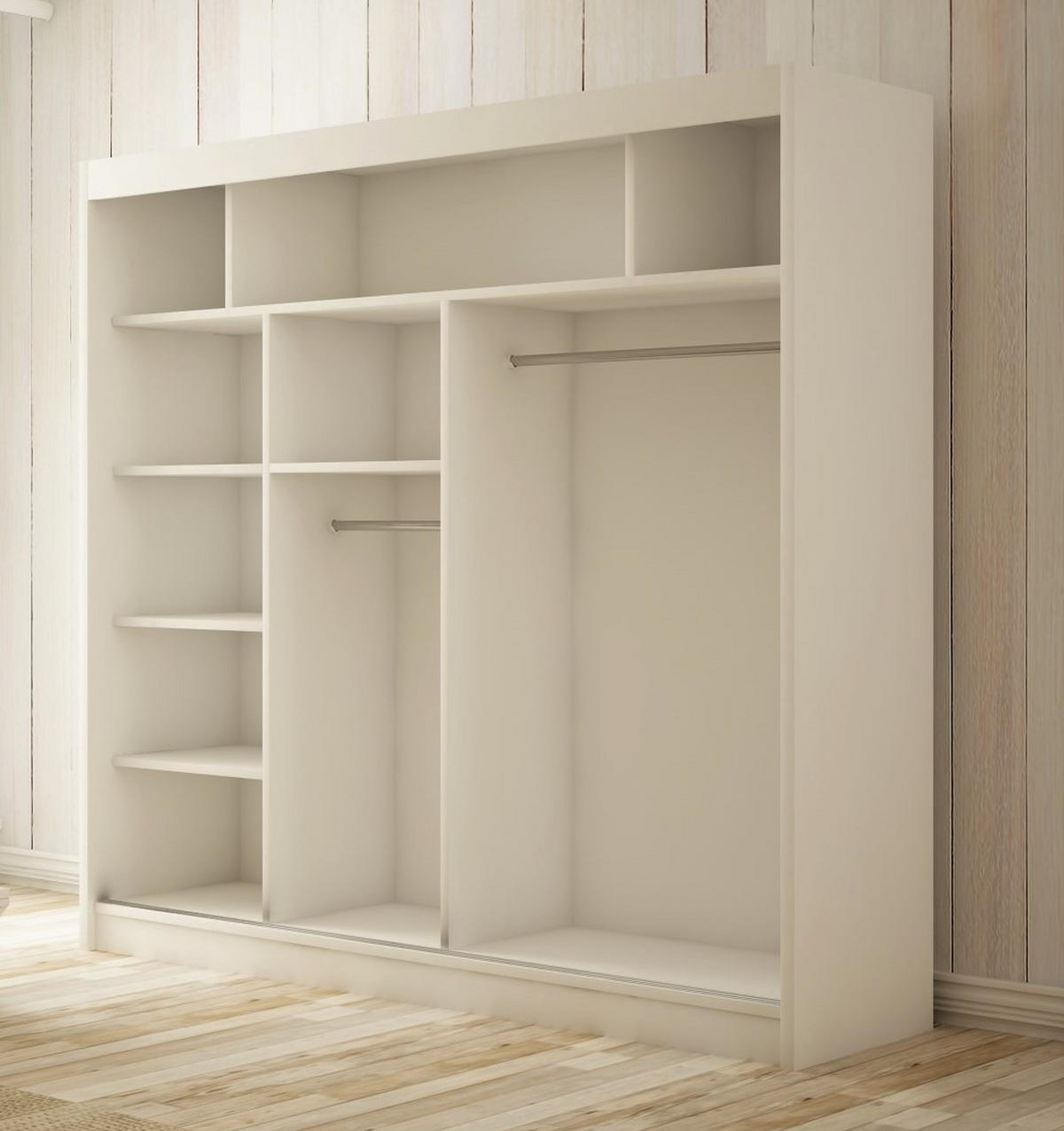 SCHWEBETÜRENSCHRANK Saturn 200 cm 2-türig, weiß - Weiß, Kunststoff (200/215/61cm) - Margaret Hadas24