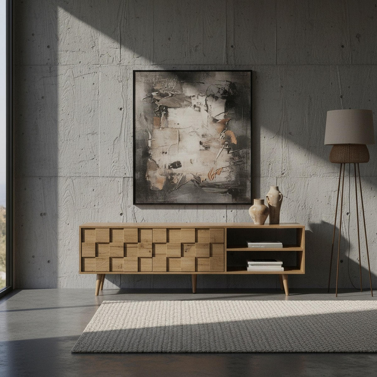 LOWBOARD Eiche-Dekor Modern Stil für 70-Zoll Fernseher - Braun, Eichenholz/Holz (160/51/40cm) - KADIMA DESIGN