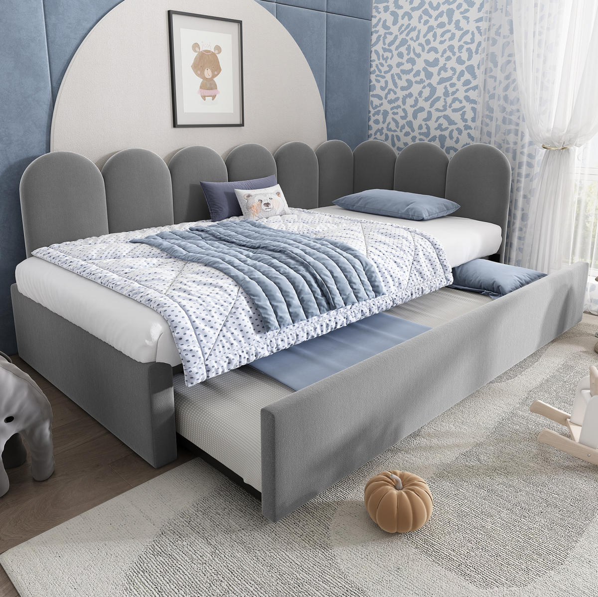 AUSZIEHBETT 90/200 cm aus Samt in Grau mit Lattenrost - Grau, Textil (90/200cm) - Flora Grace