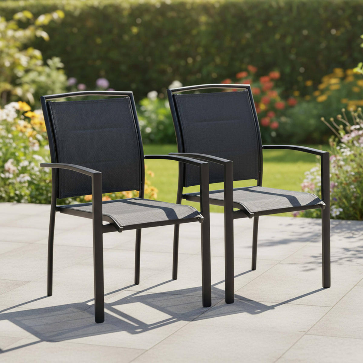GARTENSTUHL 2-tlg., Schwarz - Schwarz, Metall (66/90/57cm) - Oviala