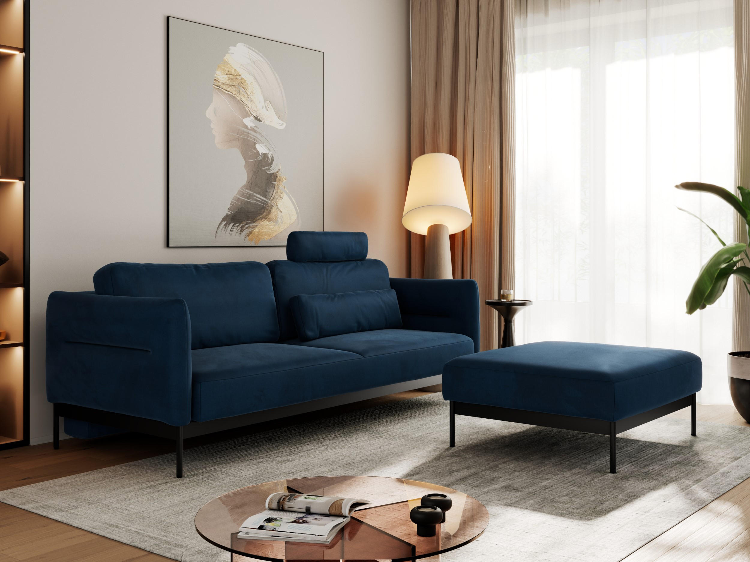 SCHLAFSOFA SALENTO Dunkelblau Velvet - Schwarz/Dunkelblau, Textil/Metall (221/82/193cm) - MKS