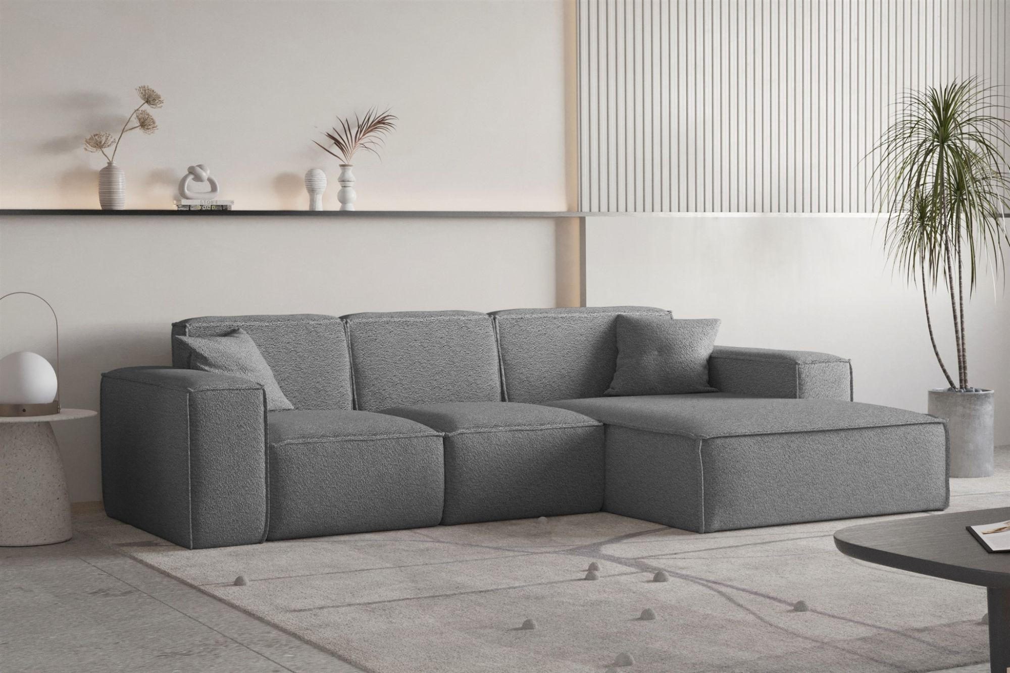 ECKSOFA Ottom Celes Premium Ascot Bukla - Graphitfarben, Holzwerkstoff/Textil (266/165cm) - Fun Möbel