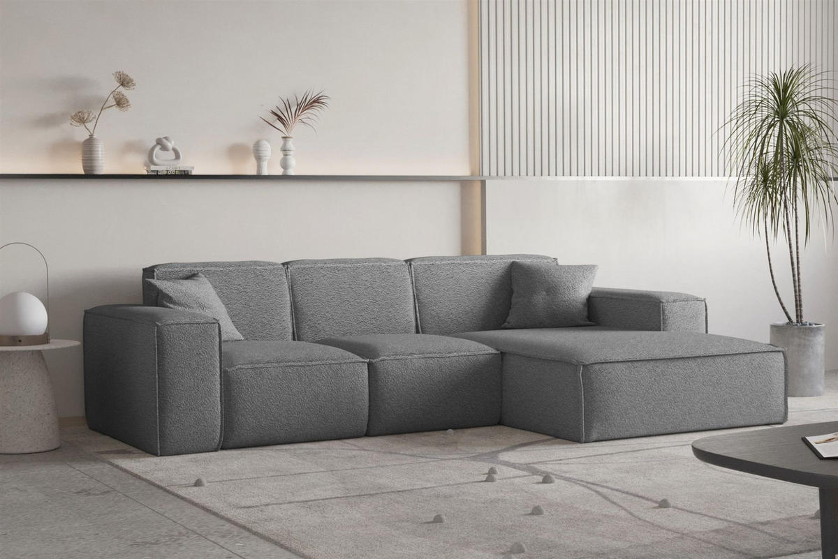 ECKSOFA Ottom Celes Premium Ascot Bukla - Graphitfarben, Holzwerkstoff/Textil (266/165cm) - Fun Möbel