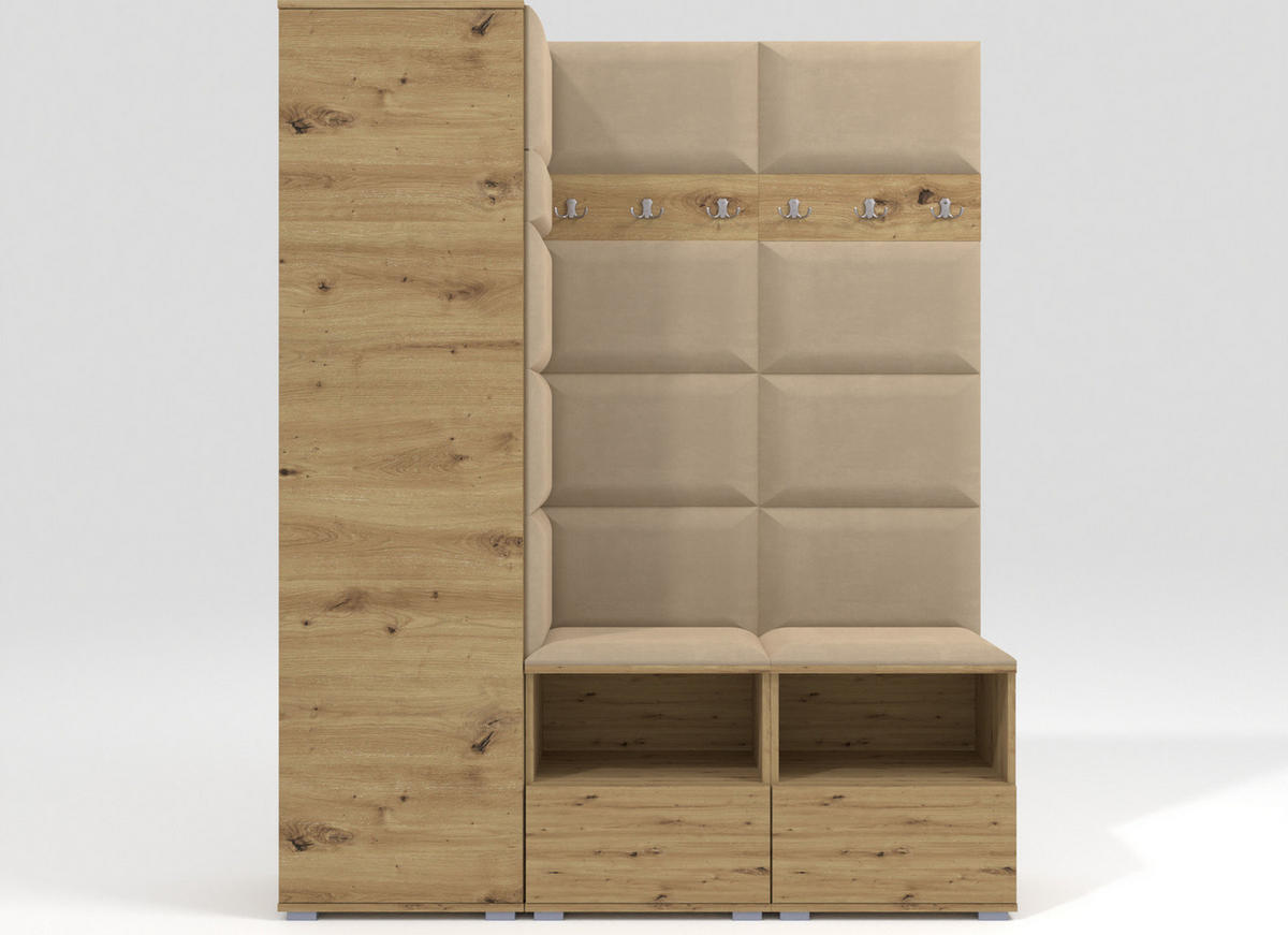GARDEROBEN-SET Nela II mit gepolsterten Paneelen 150/187/40 - Beige/Silberfarben, Holzwerkstoff/Kunststoff (150/187/40cm)