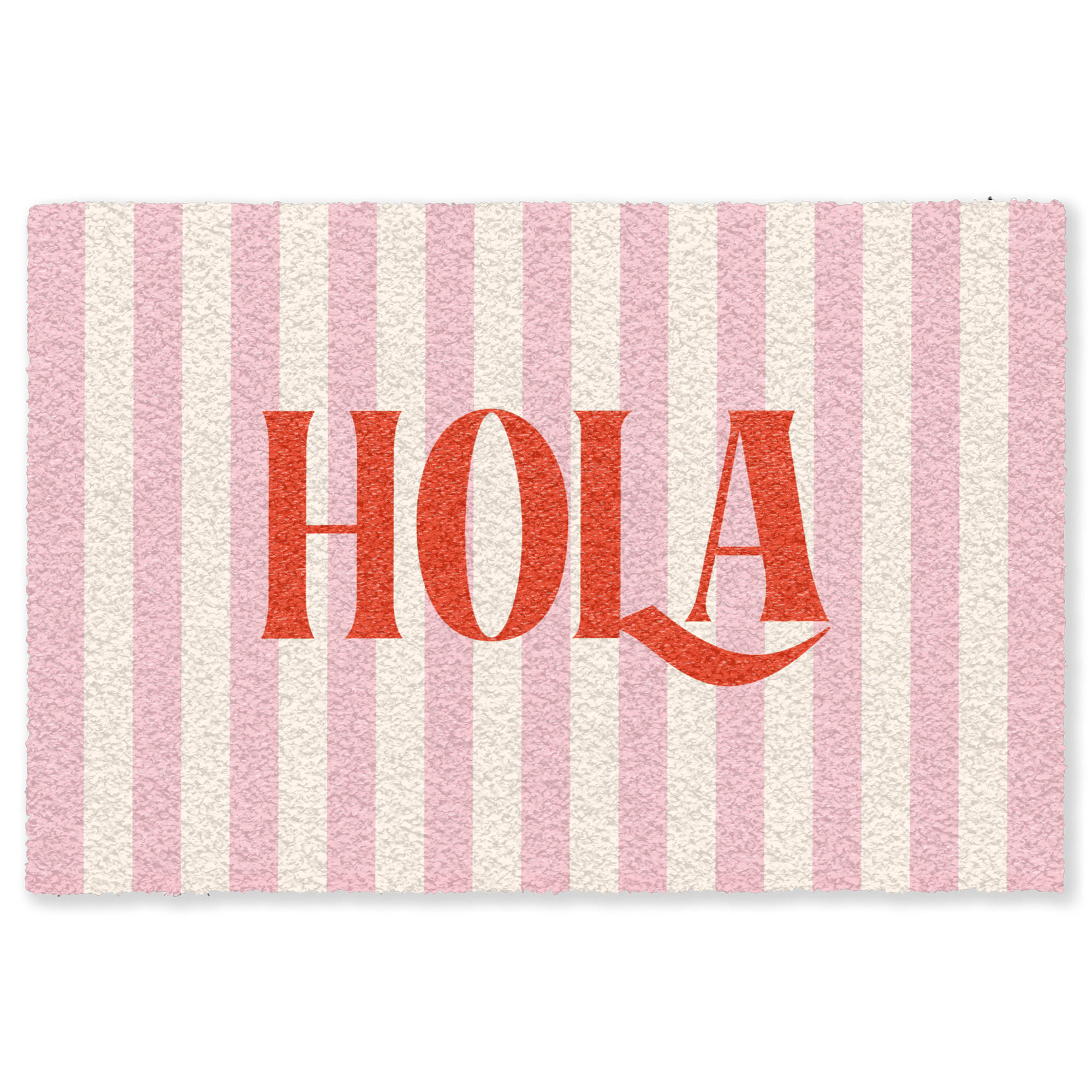 FUSSMATTE Hola - Zitat - Streifen - Pastell - Rosa - Rot - Weiß Schmutzfangmatte 180x120 cm - Rosa, Kunststoff (180/120cm) - MuchoWow