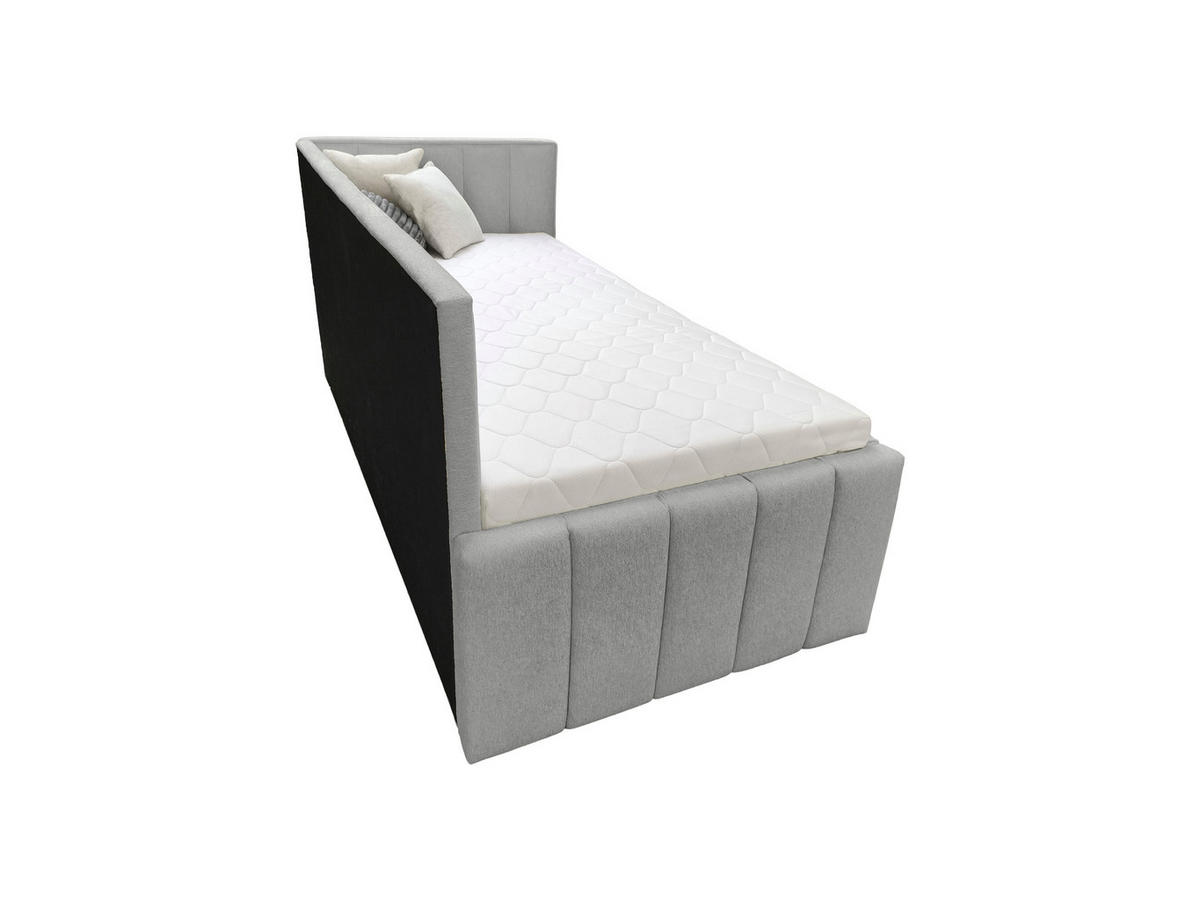 POLSTER-KINDERBETT LUKA 90x200 cm, rechts, mit Ausziehbett – Grau - Grau, Textil - KS Home Concept