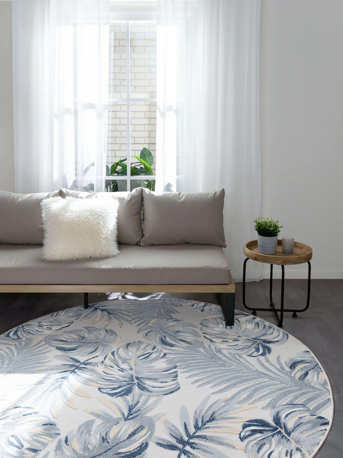 OUTDOORTEPPICH Flora Multicolor ø 200 cm rund - Creme, Kunststoff (200/200cm) - benuta