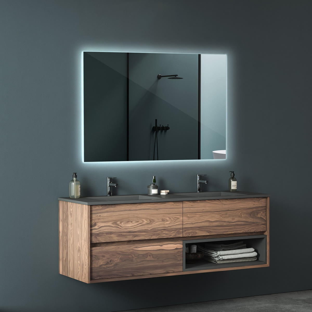 LED SPIEGEL 60 cm x 40 cm Rechteckig Kaltweiß 6500K - Blaugrau, Glas (60/40/2.4cm) - TULUP