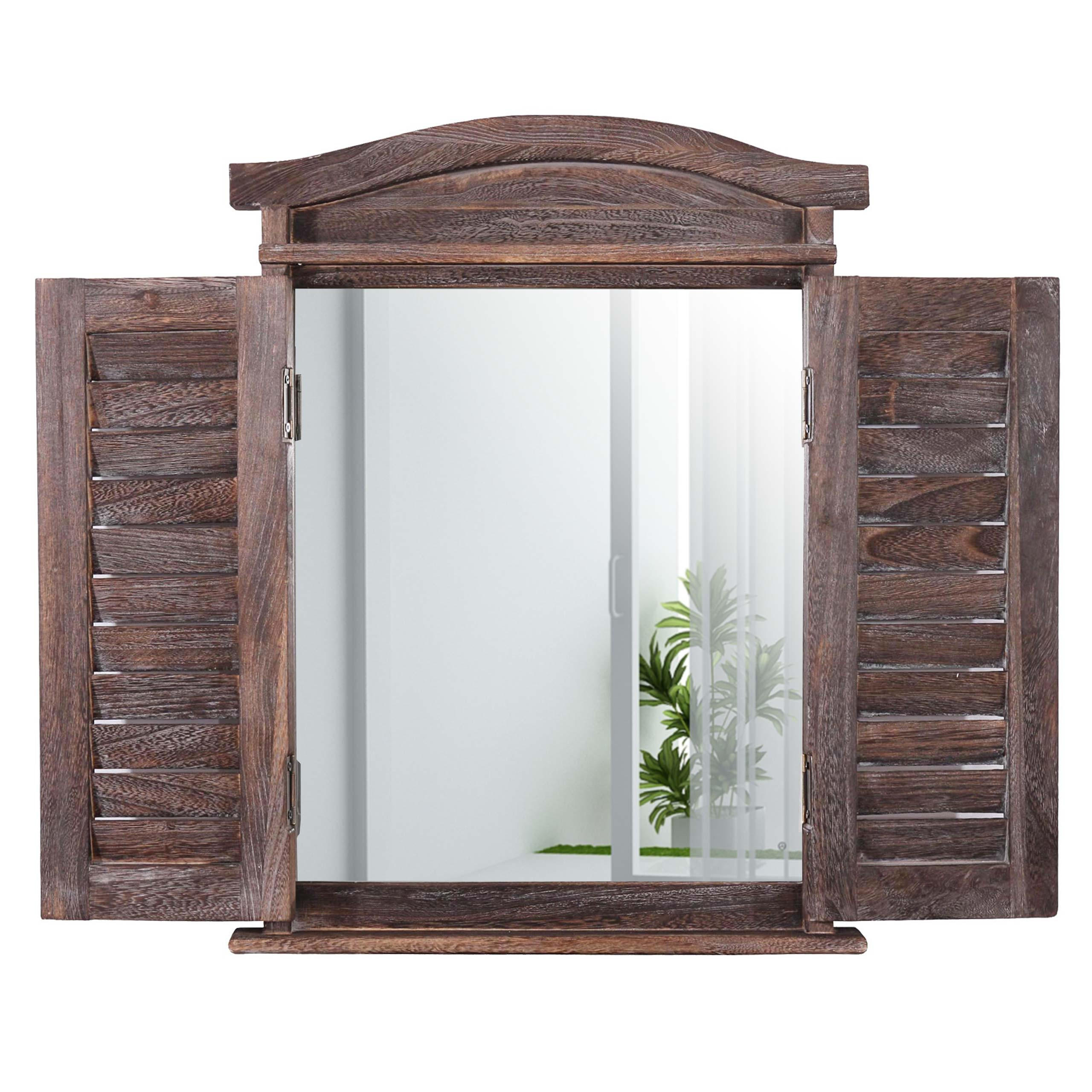 WANDSPIEGEL MIT FENSTERLÄDEN Dunkelbraun - Dunkelbraun, Holz (42/53/5cm) - MCW