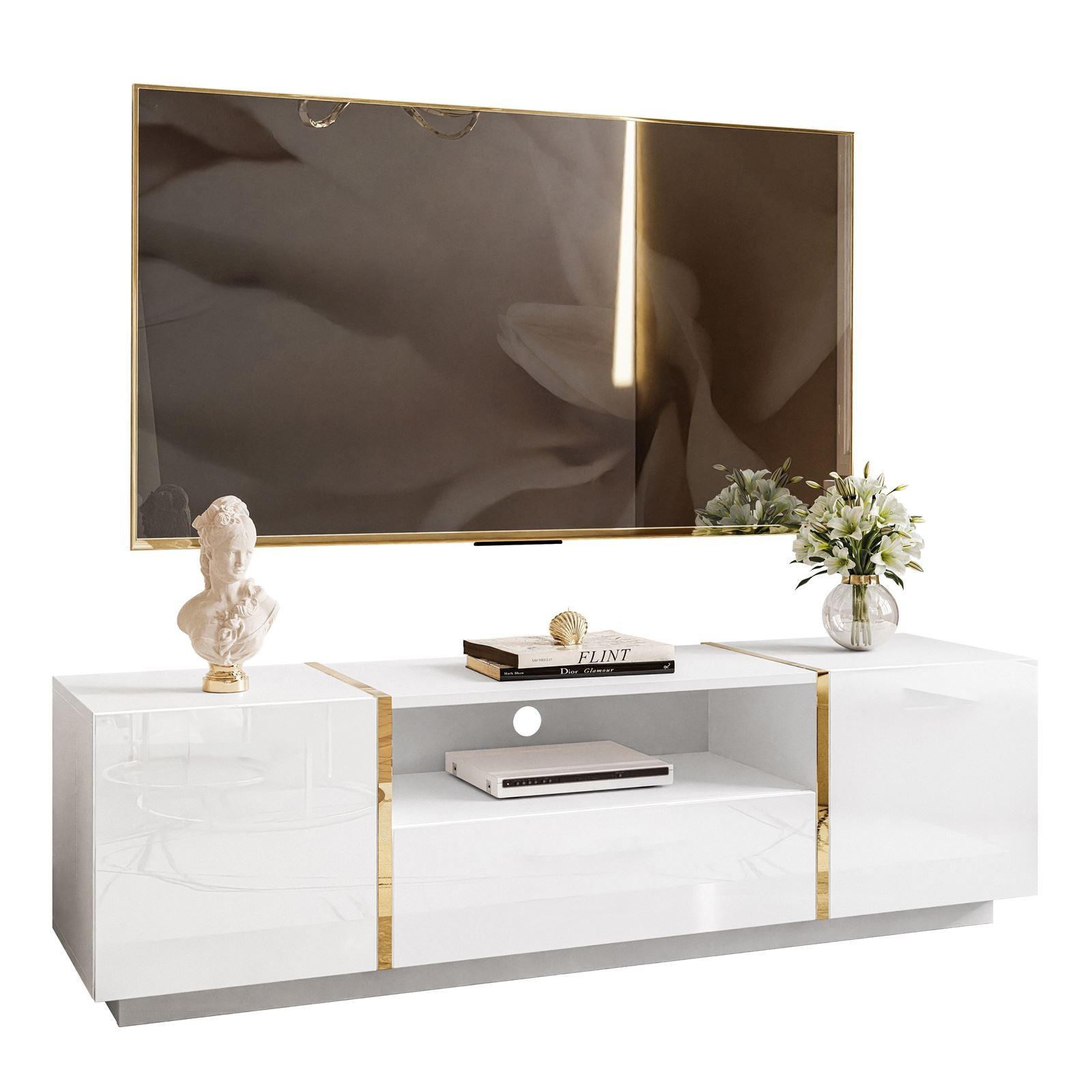 Lookway Tv-Schrank Weiß, Gold 158x46x41.3 cm