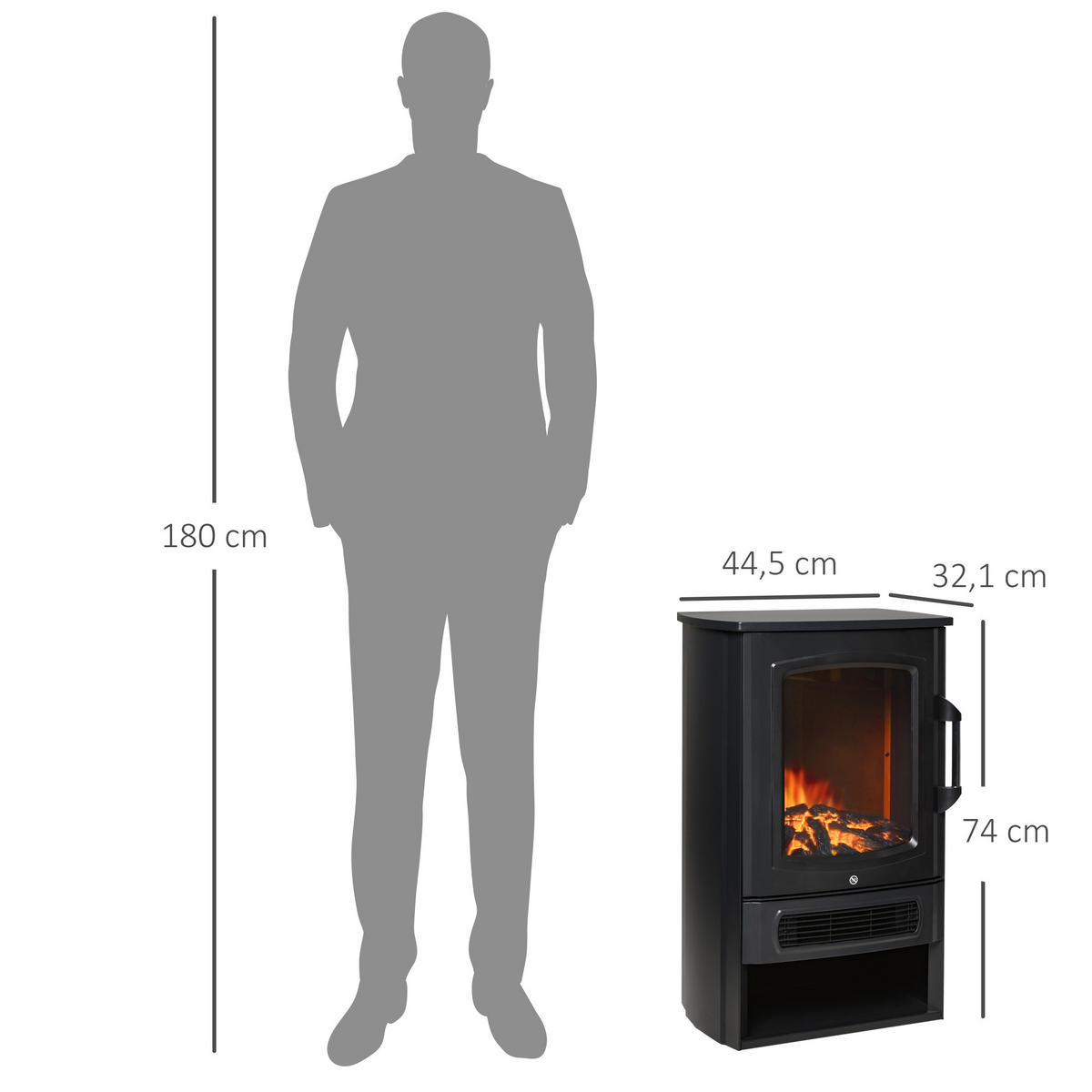 ELEKTROKAMIN mit Flammeneffekt, Thermostat Kaminofen, 1000 W/2000 W, Schwarz - Schwarz, Metall (5/32/44cm) - HOMCOM