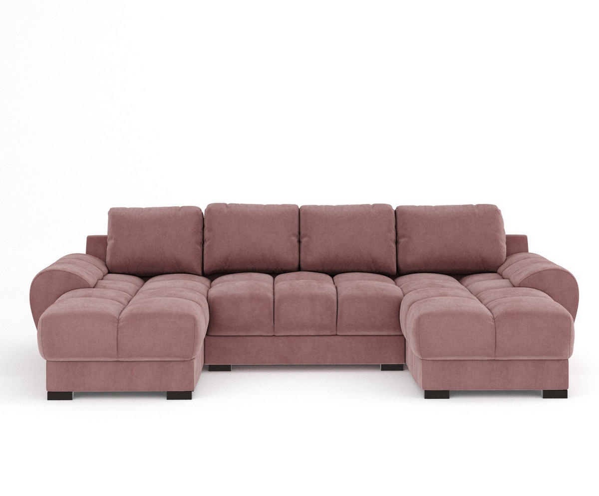WOHNLANDSCHAFT Peebles Rosa Samtstoff - Pink/Schwarz, Holz/Holzwerkstoff (330/90/175cm) - Maison de Reve