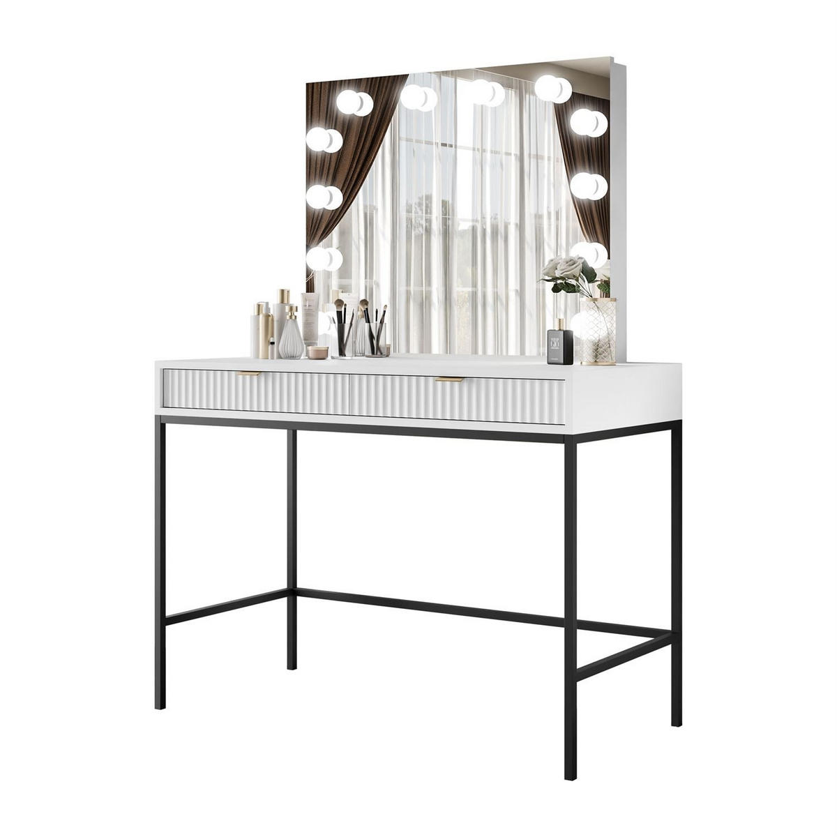 SCHMINKTISCH MIT SPIEGEL CORTADO ELITE WEISS - Weiß, Holzwerkstoff (104/78/50cm) - Lookway