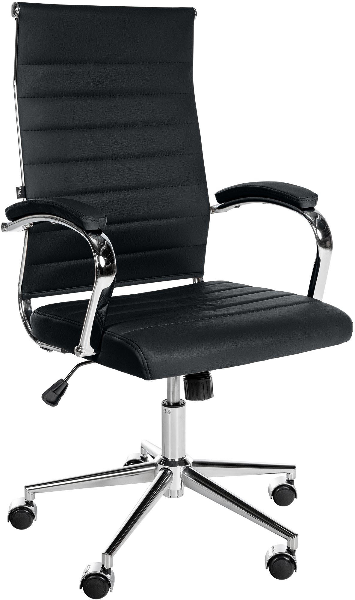 DREHSTUHL Echtleder schwarz - Chromfarben/Schwarz, Leder/Metall (56/102/61cm) - CLP