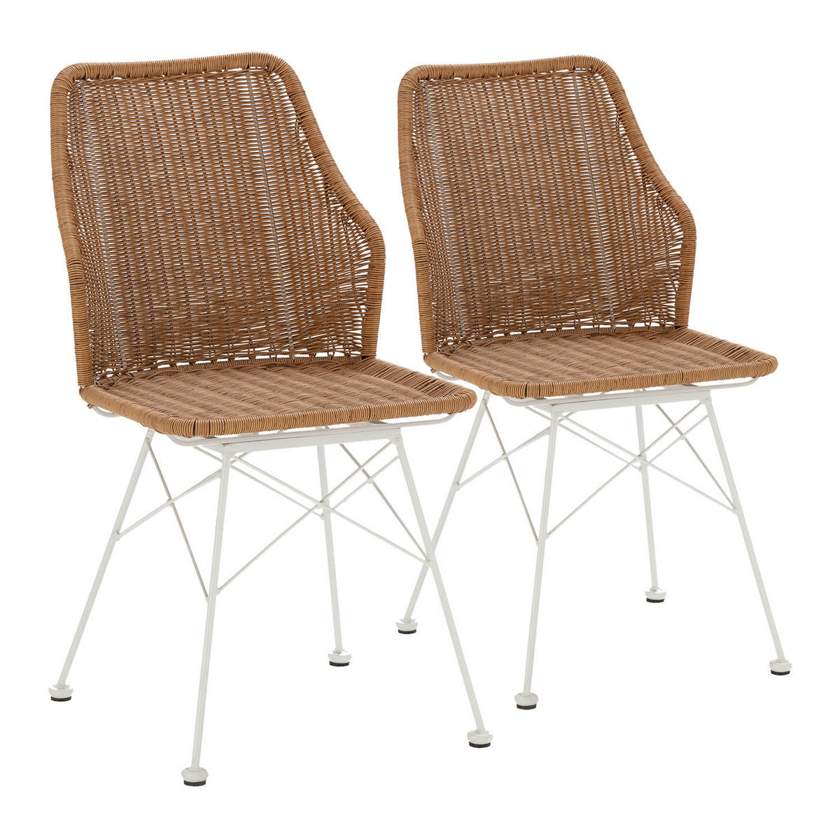STUHL-SET 2 Paola, Ratan/Weiß - Weiß, Kunststoff/Metall (45/90/61cm) - VS Venta-stock