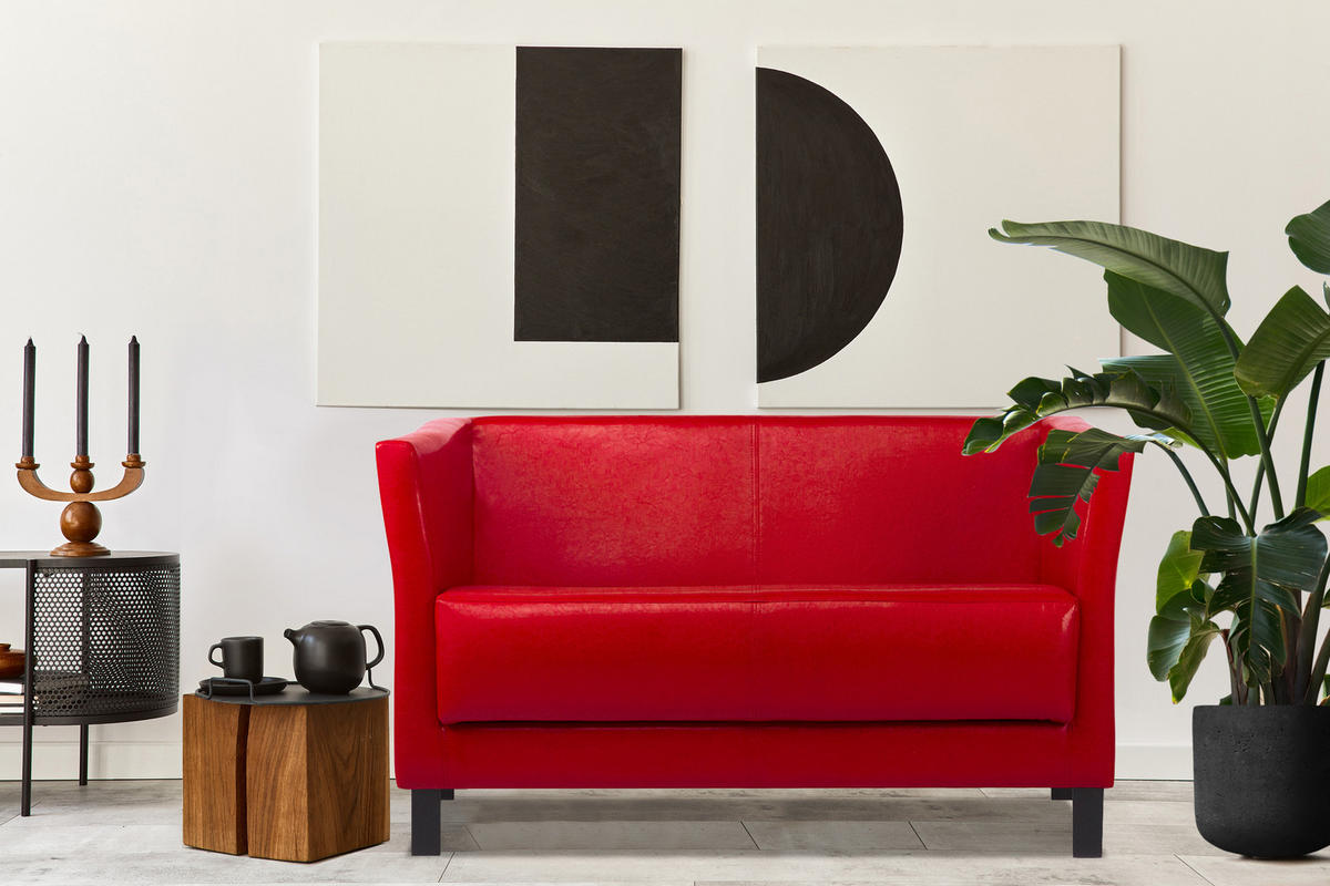 2-SITZER-SOFA ESPECTO Lederoptik, Rot - Rot/Schwarz, Textil (67/71/130cm) - KONSIMO®