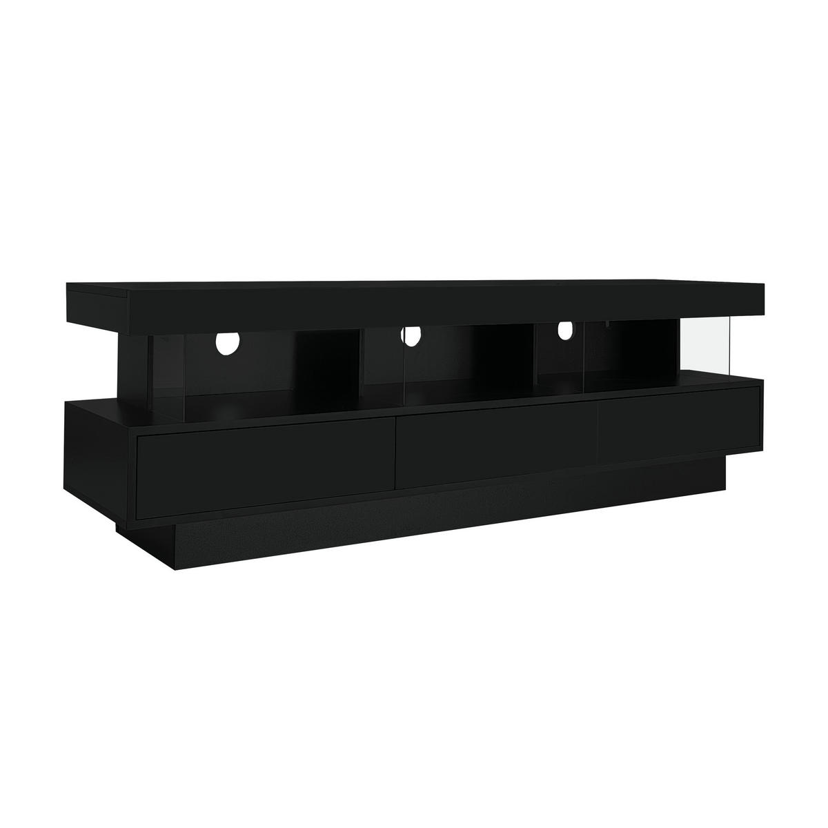 LOWBOARD DE-40480 3 Glasablagen mit LED und Hochglanz Schwarz - Schwarz, Holzwerkstoff (160/50/38cm) - ComfortXL