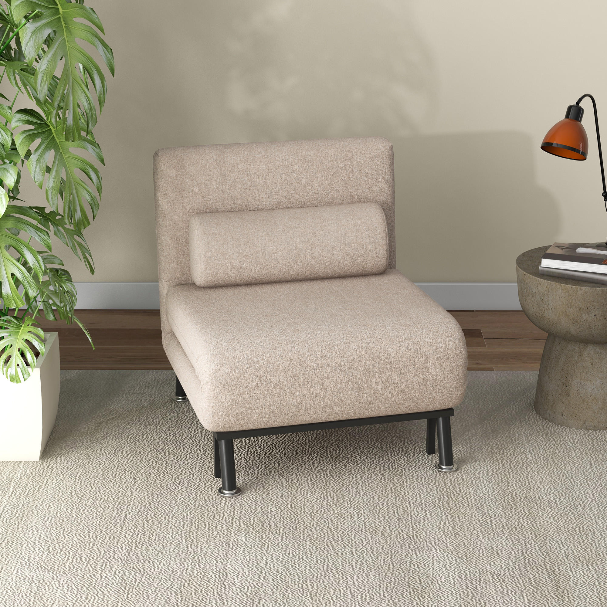 SCHLAFSESSEL mit Bettfunktion, Beige - Beige, Textil (75/75/70cm) - HOMCOM