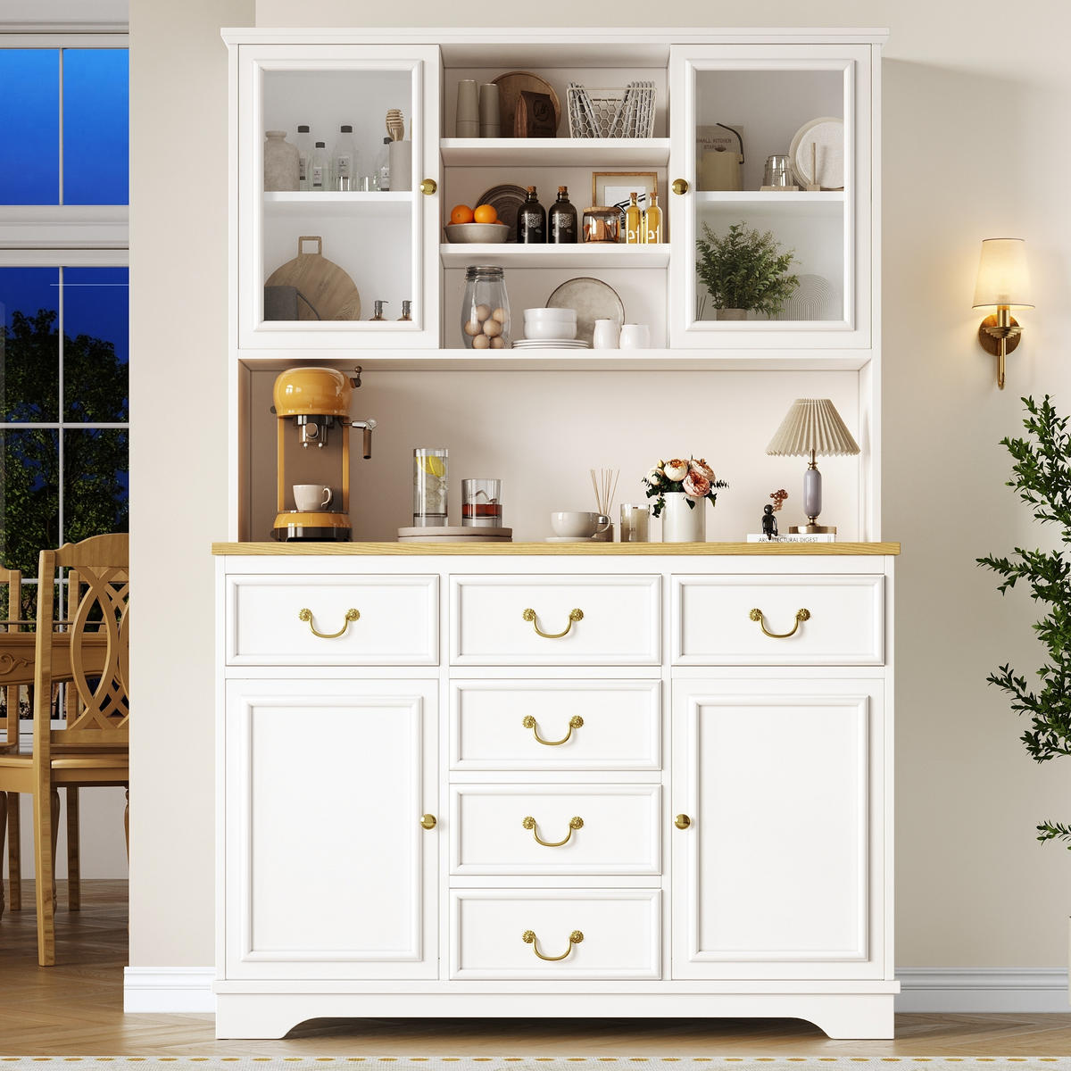 HIGHBOARD in Weiß Küchenschrank mit LED-Lichtleiste und Schubladen für Küche und Wohnzimmer, B118/T39.5/H180 cm - Weiß, Glas/Holzwerkstoff (118/180/39.5cm) - STILVORA