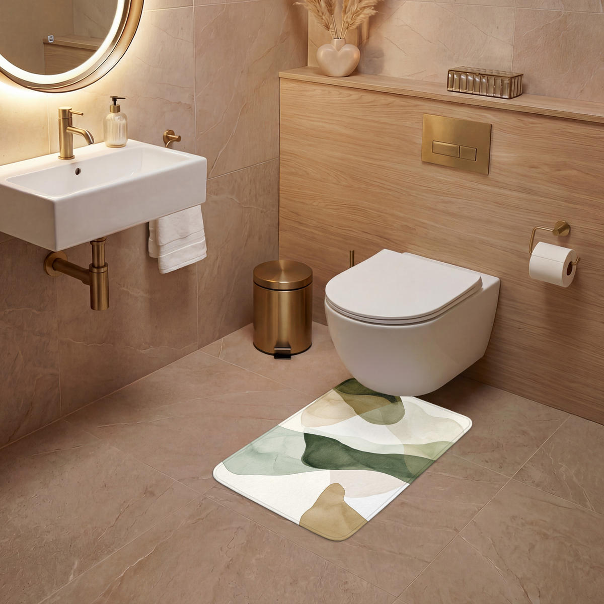WC-VORLEGER Japandi - Abstrakt - Grün WC Teppich 40x60 cm - Grün, Kunststoff/Textil (40/1cm) - OnlyWow