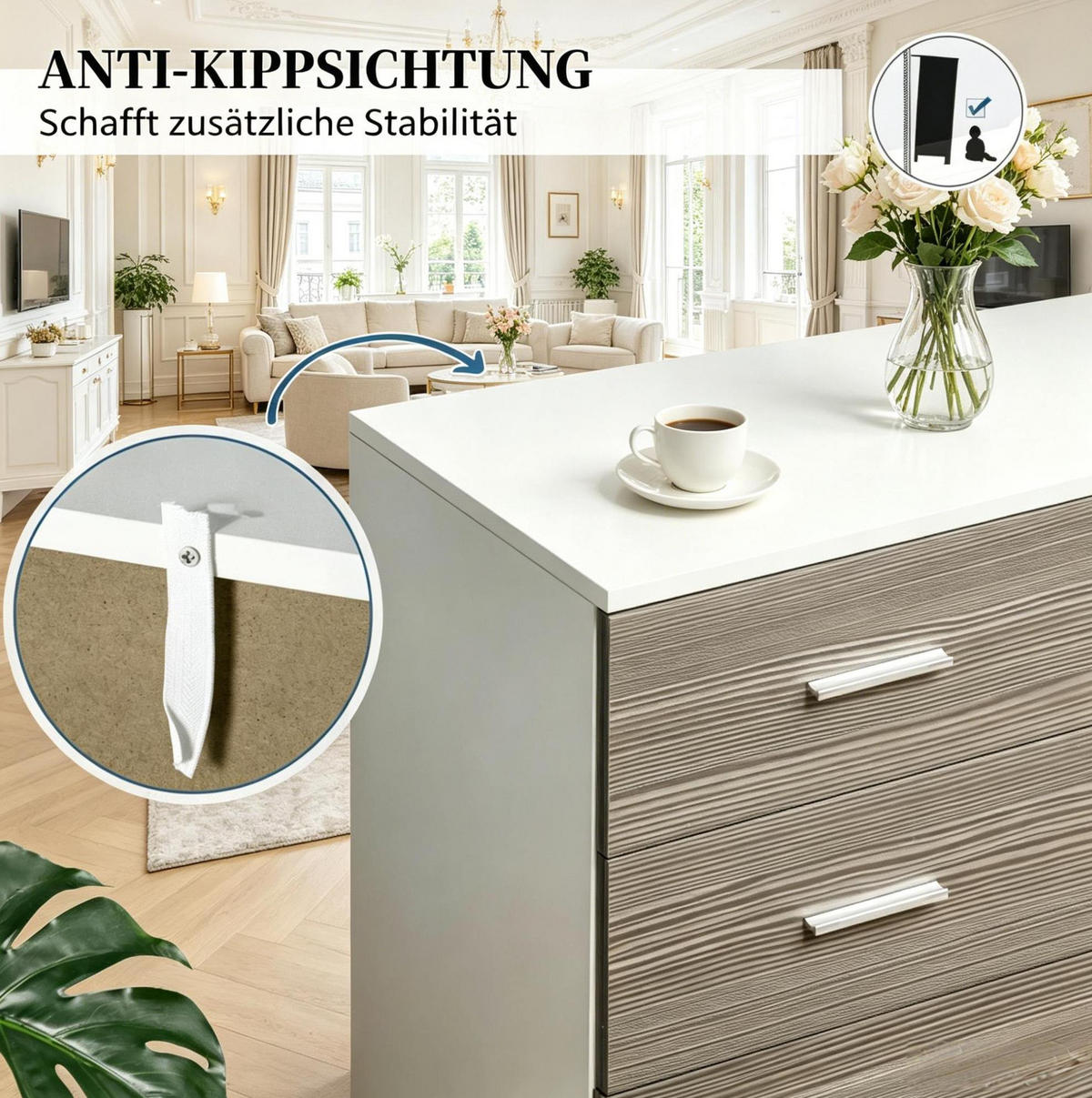 KOMMODE in Grau und Weiß 76x35x72 cm mit 4 Schubladen - Grau, Holzwerkstoff (35/72/76cm) - IVMEU