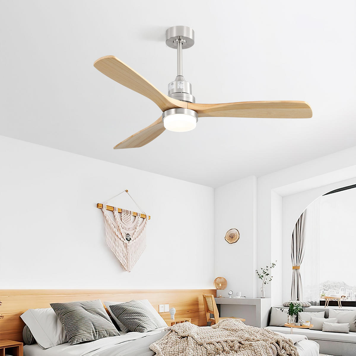 DECKENVENTILATOR DE-16292 52 Zoll dimmbar mit 3 Holzflügeln - Naturfarben, Holz/Metall (132/132/52cm) - ComfortXL