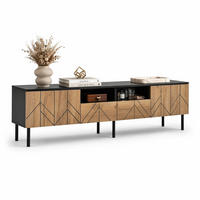 LOWBOARD in Schwarz und Naturfarben TV-Schrank mit Schubladen für Wohnzimmer, B180/T40/H45 cm - Schwarz/Naturfarben, Holzwerkstoff (180/45/40cm) - STILVORA