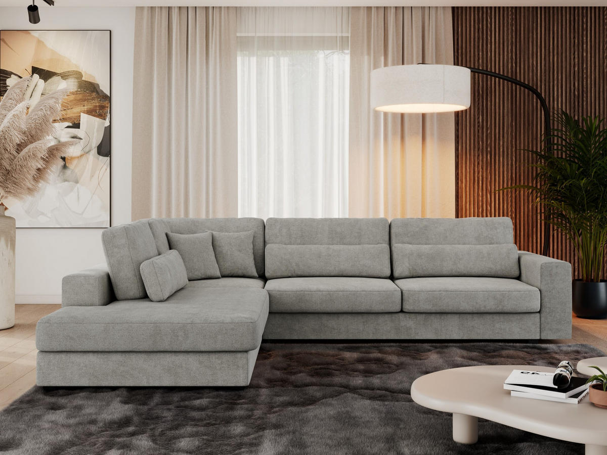ECKSOFA Savona Hellgrau Strukture - links - Hellgrau/Schwarz, Kunststoff/Textil (316/249cm) - MKS