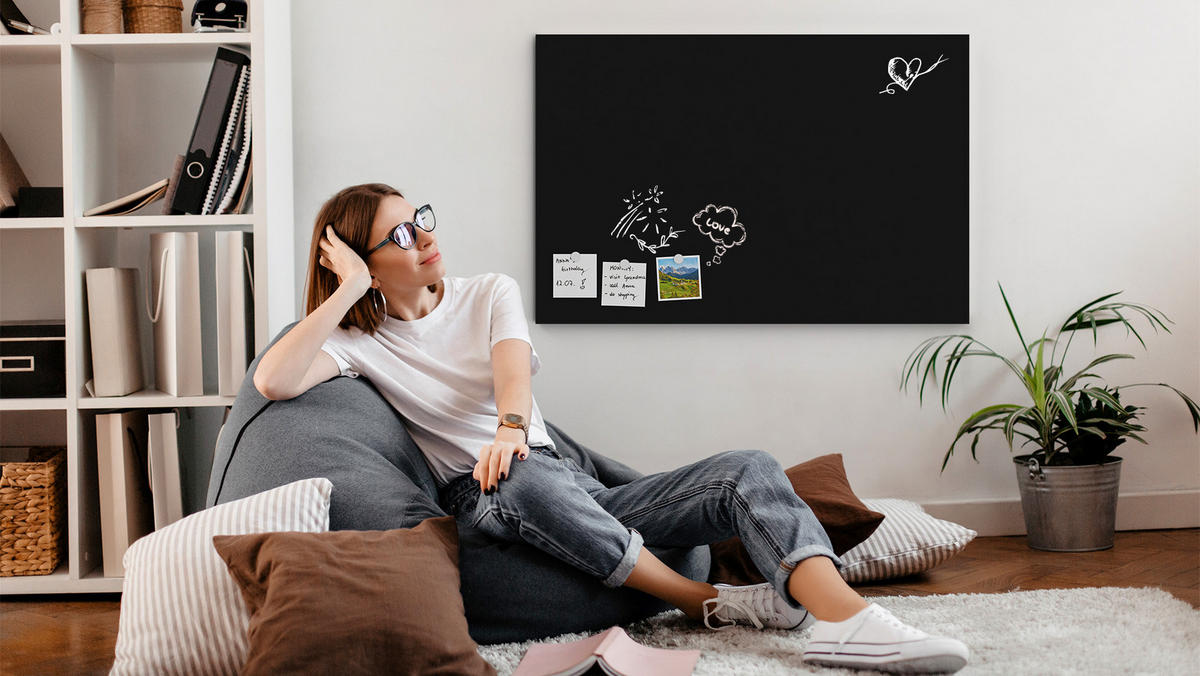 METALBOARD mit Kreideoberfläche 90x60cm + Zubehör-Set - Schwarz, Metall (90/60/1.8cm) - ALLboards