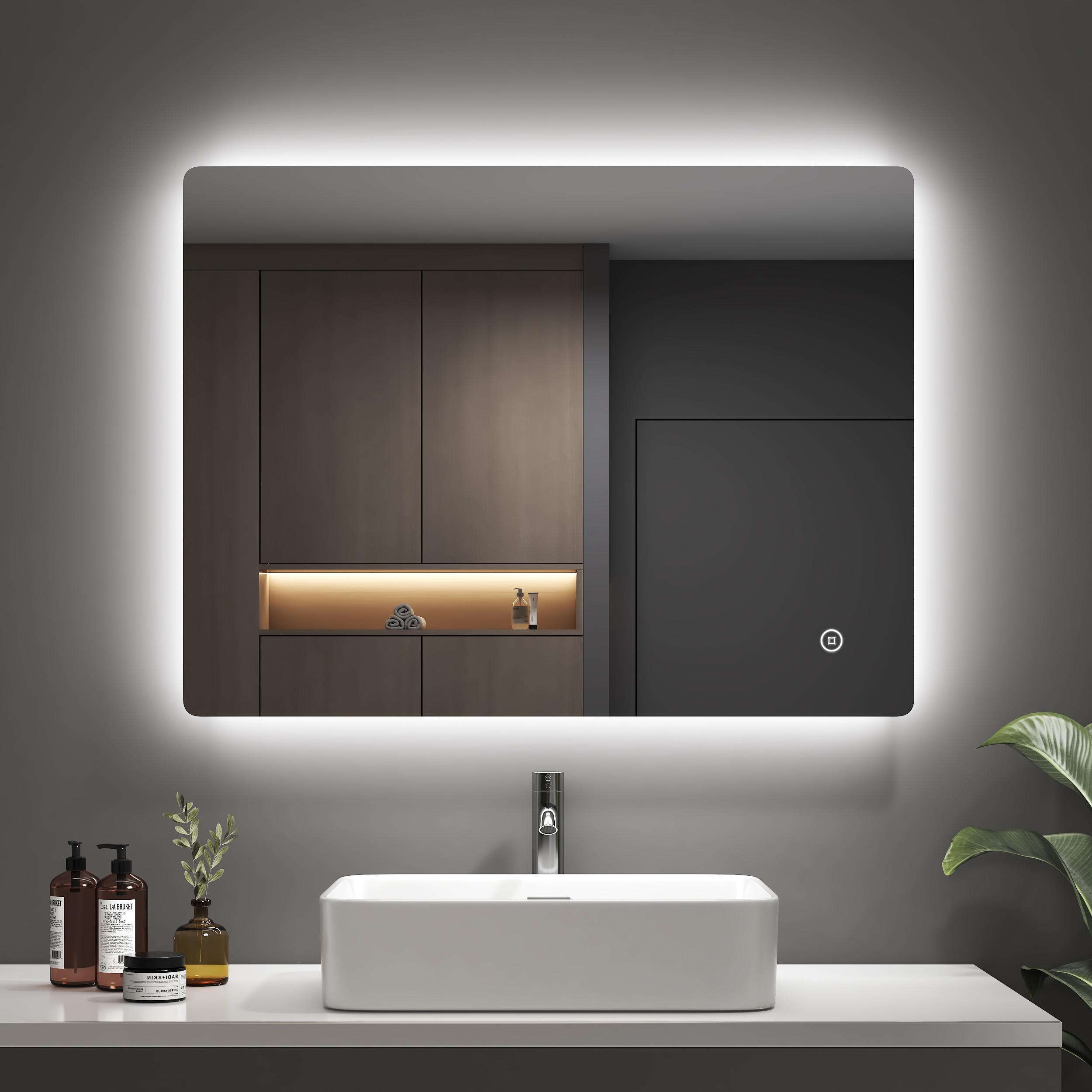 BADSPIEGEL mit Touch-Schalter Beleuchtung Rechteckig 80/60 cm - Weiß, Glas (60/3/80cm) - EMKE