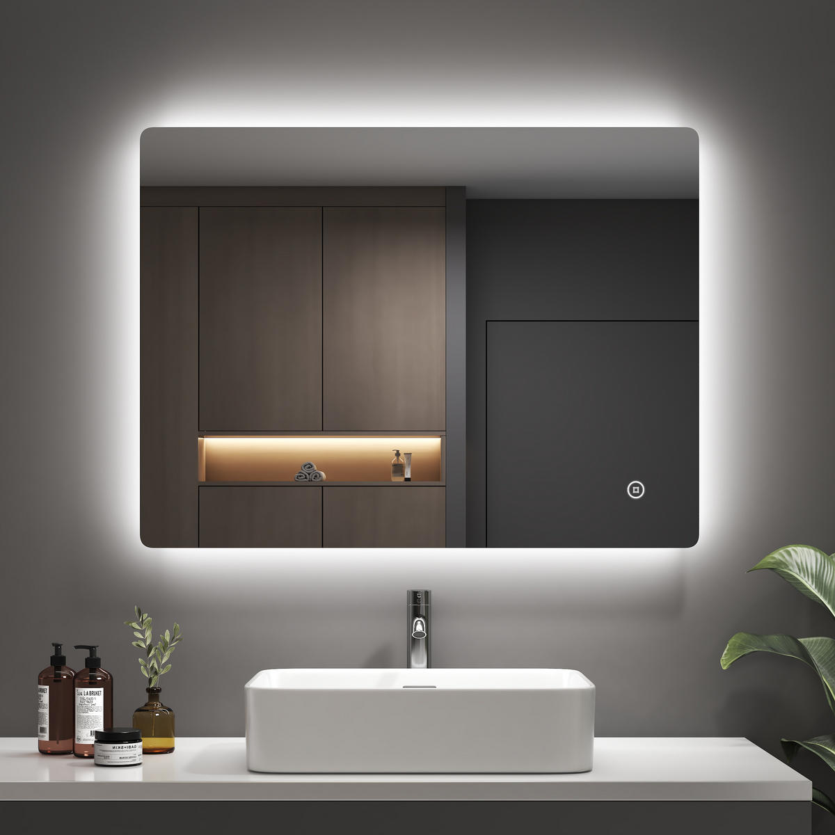 BADSPIEGEL mit Antibeschlag Touch-Bedienung Beleuchtung Rechteckig 80/60 cm - Weiß, Glas (60/3/80cm) - EMKE