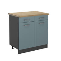 KÜCHENUNTERSCHRANK R-Line Blau-Grau 80 cm, AP Eiche - Anthrazit/Blaugrau, Holzwerkstoff (80/81.6/60cm) - Vicco
