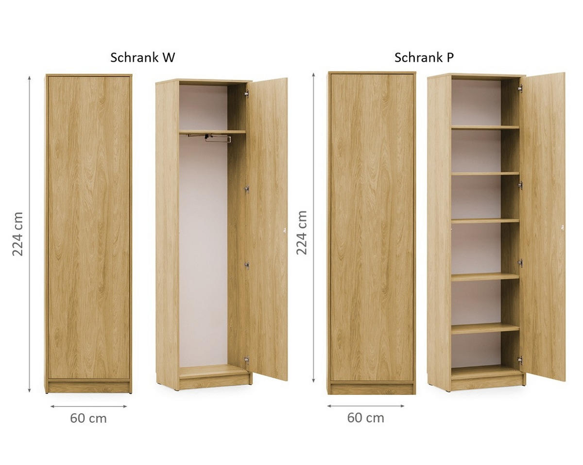 SCHRANKBETT Wandklappbett vetikal VB140x200 mit 2 Schränken - 3-tlg. - Eiche Sonoma - Eichefarben, Holzwerkstoff (140/200cm) - QMM TraumMöbel