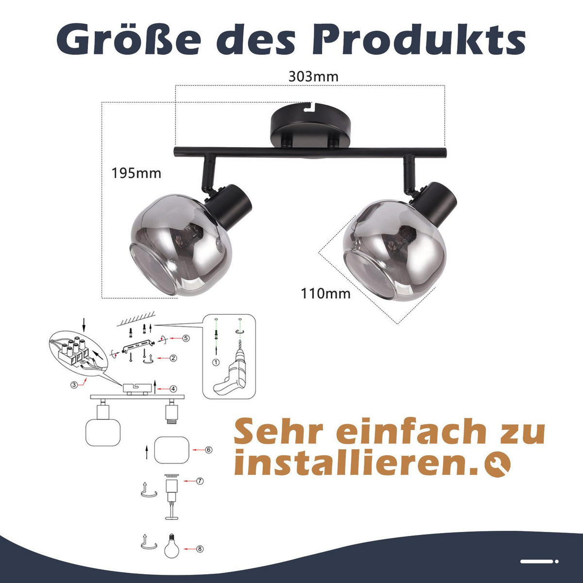 STRAHLER Cottbus 2-flammig 30.3/11/19.5 cm - Schwarz, Metall (30.3/11/19.5cm) - Nettlife