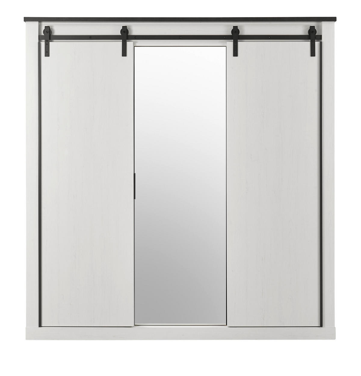 KLEIDERSCHRANK weiß Pinie, anthrazit Landhaus, Schiebetürenschrank 3-türig mit Spiegel 201 x 209 - Anthrazit/Weiß, Holzwerkstoff/Metall (201/209/63cm) - Furn.Design